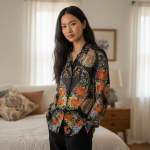 CAbi Women’s Blue Floral Romantic Semi Sheer  Blouse Top